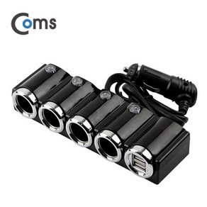 Coms ITB762 12V 차량용 시가 소켓 4구+USB 2포트 120W고출력 시거잭전원 4분배 블루LED USB충전 2포트, 1개, 1mm