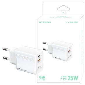 GAN PD25W+18W 듀얼 가정용 고속충전기 (케이블미포함) / C+USB포트 / PPS 초고속충전, MON-PD25W-CU, 1개