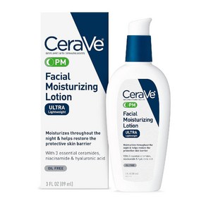 CeaVe 세라비 PM 모이스춰라이징 로션 히알루론산 나이아신아마이드 페이스 나이트 크림, 89ml, 1개