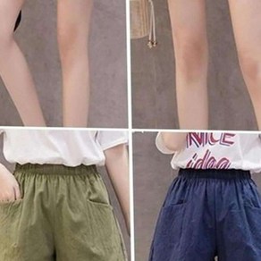 여성 캐주얼 반바지 코튼 린넨 여름 면바지 밴딩 팬츠