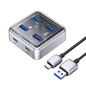 오리코 아연합금 4포트 투명 USB 3.0 허브 XHJ, 50cm, 1개