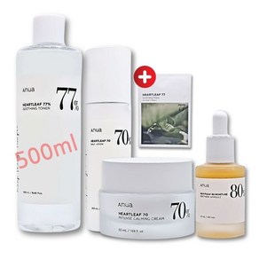 아누아 어성초 저자극 진정 4종 세트 (대용량 토너500ml +밀크200ml + 세럼30ml + 크림50ml) & 어성초 마스크팩 1매 증정, 1개