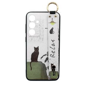 신서엔코 갤럭시S23FE케이스 갤럭시 S23FE 케이스 Galaxy Phone Case SCS-1545 릴렉스 고양이 일러스트 핸드 스트랩 케이스