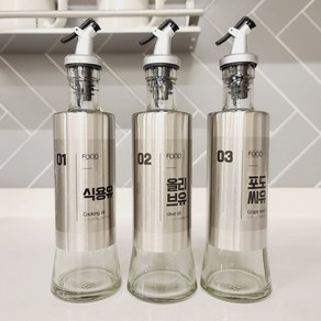 앤트 304스텐 유리 오일병 300ml x 3개+16종라벨스티커, 3개