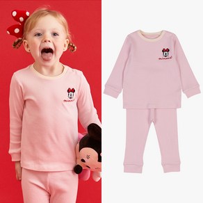 아가방 중계점 *BEST*[디즈니베이비] 미니 레터링 골지내의 (PINK) 베이직한 컬러와 캐릭터 포인트 골지 디자인 내의 상하 세트 9개월~5세