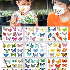 KC나비 아동 타투스티커 야광타투 문신 페이스페인팅 할로윈 크리스마스 마스크 꾸미기 어린이집 학교 방과후, E타입 12종세트, 1개