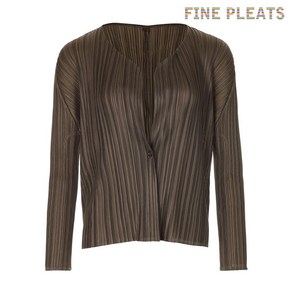 [FINE PLEATS] 피네 플리츠 단추 긴팔 숏 가디건 브라운