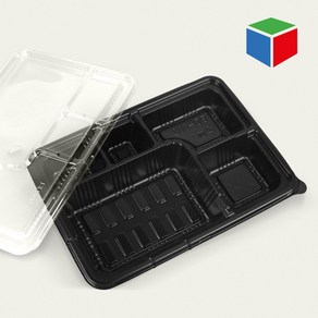 배달/포장 돈까스용기 일회용 BK 칸도시락 검정 5칸 세트 200개, 1세트, 200개입