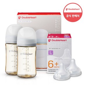 더블하트 모유실감 3세대 PPSU 모먼트 트윈팩 240ml+젖꼭지(2입), 3세대 젖꼭지L, 새벽그레이, 1세트, 240ml