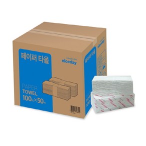 [KT알파쇼핑]나이스데이 페이퍼타올 핸드타월 5000매 100매x50입 210x215mm, 1개, 단일상품_길이_상세페이지참조