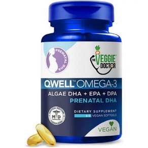 Vegan Penatal DHA EPA & Omega3 – Qwell Bette Than Fish Oil Supplements fo Development – Penatal, 1개, 60정