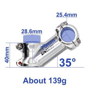 UNO MTB 도로 산악 자전거 핸들 줄기 초경량 자전거 줄기 라이저 35도 25.4/31.8MM 실버 자전거 액세서리, 25.4x75mm, 1개