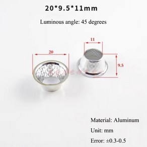 COB 램프 비드용 광학 LED 알루미늄 반사경 컵 DIY 조명용 전등갓 교체 반사 볼 20-126mm 15-120 도 렌즈 거울 써클렌즈 볼록렌즈 랜턴 쉐이드 등갓 랜턴쉐이드 골, 1개