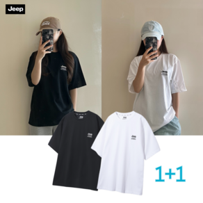 [2pack] 지프 남녀공용 반팔 티셔츠 스몰로고 세미 오버핏 데일리 세트 MO992JOW