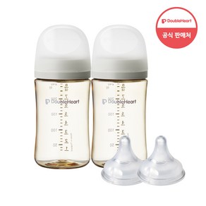 더블하트 모유실감 3세대 PPSU 모먼트 트윈팩 240ml+젖꼭지(2입), 3세대 젖꼭지M, 오후의베이지, 1세트, 240ml