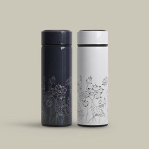 장이 스텐 진공 드로잉 텀블러 연꽃정원 350ml, 네이비(남색), 각인X, 일반포장 (무료), 1개