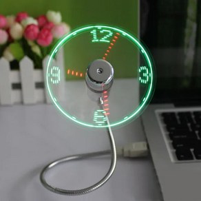 노트북 컴퓨터 PC 창의적인 USB 팬 LED RGB 조명 프로그래밍 가능 유연한 구즈넥 DIY 메시지 미니 데스크탑용, [02] Clock  fan, 02 Clock  fan, 1개