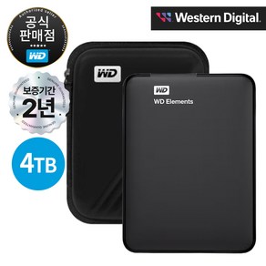 WD NEW Elements Potable Gen2 외장하드 4TB (파우치 포함), 리얼블랙