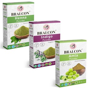 인도정품 BRALCON 유기농 헤나 +인디고 +암라 파우더 콤보 - 300g(100g x 3팩), 3개, 색상