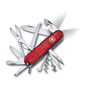 VICTORINOX (빅토리녹스) 헌트맨 라이트 트랜스 루센트 레드 다기능 나이프 방재 상품 등산 하이킹 캠프 가위 톱 붙이 21 기능을 탑재한 스위스제 멀티 툴 소형 컴팩트 휴대하기 쉬운 십덕 나이프 만능 나이프, 1개