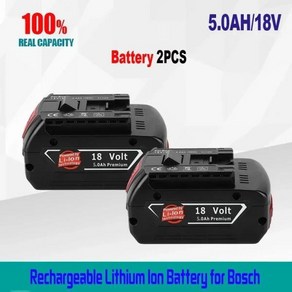 BOSCH 정품 리튬 이온 배터리 연료 게이지 포함 GBA 18V 6.0 AH 18V 전문 GSR GSB BAT618 BAT609 18V 5., 2개, 07 5.0Ah 2pcs