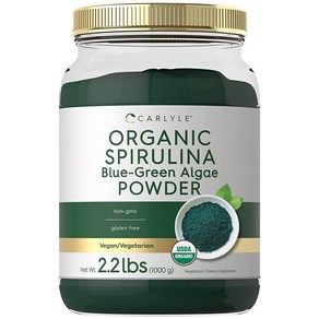 Calyle 유기농 스피룰리나 파우더 1kg2.2파운드  블루 그린 조류 1회 제공량당 스피루리나 8g 비건 지엠O 프리 글루텐 프리 보충제, 1개, 1kg