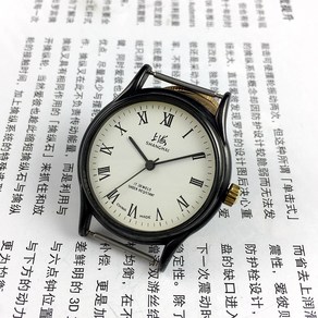 상하이 17 다이아몬드 블랙 쉘 로마 화이트 페이스 수동 기계 37mm 시계 스트랩, 1개