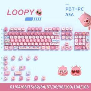 루피 테마 4면 반투명 키캡 122 키 ASA 프로필 핑크 Loopy 귀여운 키캡 PBT+PC 열 승화 기계식 키보드 캡