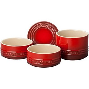 일본직발송 4. 르쿠르제(LE CREUSET) 내열 용기 스태킹·람칸 세트 체리 레드 내열 내냉 전자 레인지 오븐, One Size, 1개