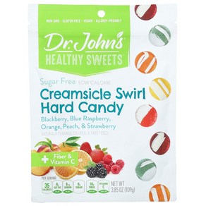 D. John's Healthy Sweets 크림시클 스월 하드 캔디 블랙베리 블루 라즈베리 오렌지 복숭아 딸기 무설탕 109g3.85oz, 1개, 109g