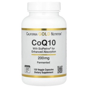 Califonia Gold Nutition CoQ10 with Biopeine® 200 mg 120 베지 캡슐, 120정, 1개