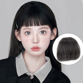 HAIRCUBE 숏 뱅 앞머리 100%인모 븥임머리 헤어피스, 내츄럴 블랙, 1개