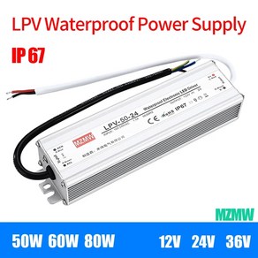 파워서플라이 마이크로닉스 방수 스위칭 전원 공급 장치 LPV 50W 60W 80W ACDC 12V 24V 36V IP67 정전압 LED 드라이버 조명 변압기 SMPS, 60W 12V 5A_170-250 볼트, 1개