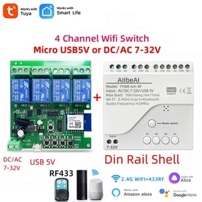 4CH Tuya 스마트 와이파이 모터 스위치 모듈 DC 12V 24V 32VRF433 라디오 원격 제어 4 채널 인칭 릴레이 Alexa GoogleHome Alice