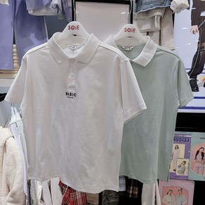 [소이] NC인천점 #23년 여름신상#깔끔하고 심플한 5부 레터링 카라 티셔츠