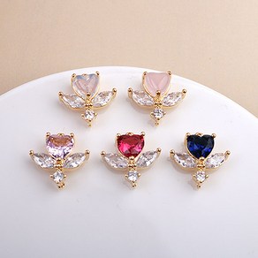 비즈아이 [7342-05]큐빅펜던트 큐빅하트꽃양고리 13.5x13mm 골드 1개