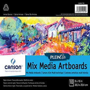 Canson Plein Ai Mix Media At Boad Pad fo Watecolo Acylic Pens and Pencils 8 x 10 Inch Se, 1개, White