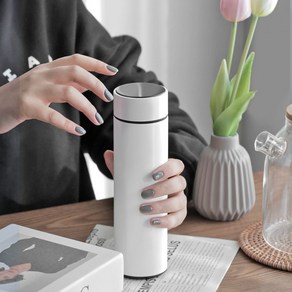 [ 엄마가 ]LED 온도표시 사계절 보온 보냉 스마트 터치 텀블러 보온병 460ml 차망포함, 블랙, 1개