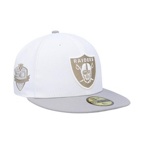 New Era 블랙 프라이데이 남성용 흰색 회색 Las Vegas Raiders 50주년 기념 골드 언더바이저 59FIFTY 피티드 모자