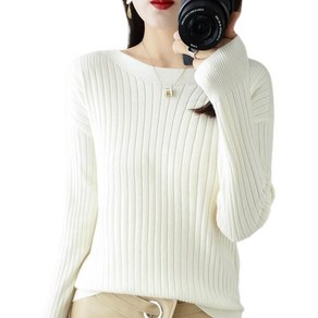 여성용 봄가을 라운드넥 니트 스웨터 티셔츠 Women's Knitwear