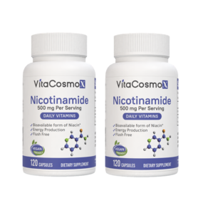 [미국직배송] VitaCosmox 비타코스모 식물성 NMN 엔엠엔 니코틴산아미드 500mg 120 야채캡슐, 2개, 120정