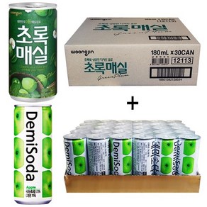 웅진 초록매실 180ml(30캔) + 데미소다 애플 250ml(30캔), 60개, 180ml