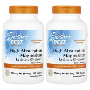 닥터스베스트 마그네슘 고흡수 킬레이트 고약사 Magnesium 200mg 240정 2병, 2개