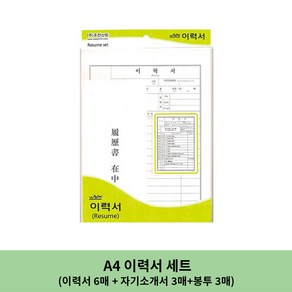 우진 A4 이력서 세트 /이력서 자기소개서 봉투