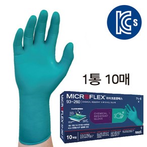 알파텍 안셀 니트릴 장갑 KCS 내화학 실험 산업용 안전 장갑 93-260 묶음10매, 1개, 녹색