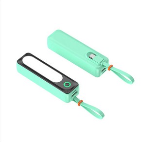 휴대용 미니 보조배터리 5000mAh 아이폰 Type-C 케이블 LED조명, 그린