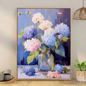 피포페인팅 수국 꽃다발 diy그림그리기 정물화 40x50cm 캔버스형 액자형 유화 아크릴 물감 색칠 세트 학교수업용 쉬운 그림, X-223, 1개