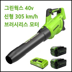 그린웍스 40v 충전 대포 송풍기 충전식 무선 브로워 낙엽 제설 풍속 305 km, 선택3 본체+고속충전가+5Ah배터리 2개, 1개