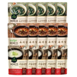 비비고 미역국5개 + 육개장5개 사골곰탕5개, 500g, 15개