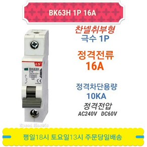 LS산전 BK63H 1P16A 분전반용 배선용차단기 BKM-b 1P15A, 1개